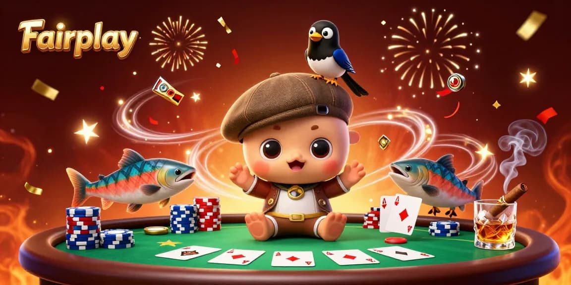 Experience Fairplay with fun gaming elements in a vibrant, colorful casino-themed illustration.