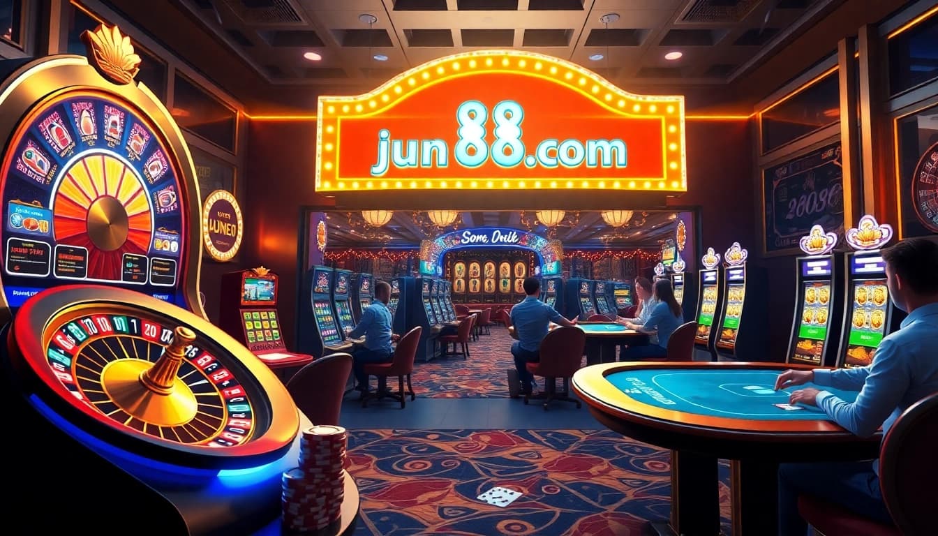 Experience exciting online gambling at jun88.com with vibrant slot machines and engaging poker games.