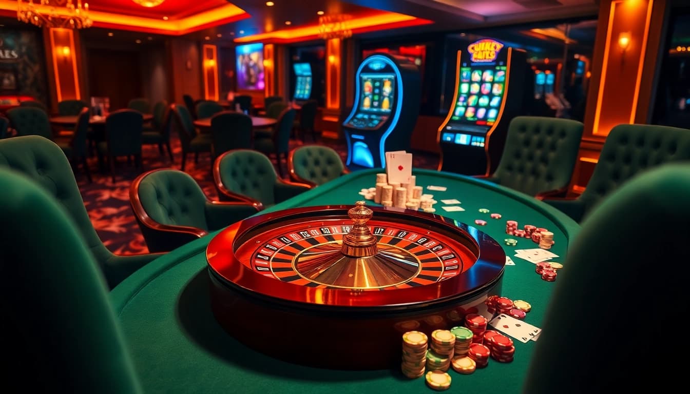 Exciting betting scene at https://ok8386.sh/ featuring poker chips and roulette wheel.