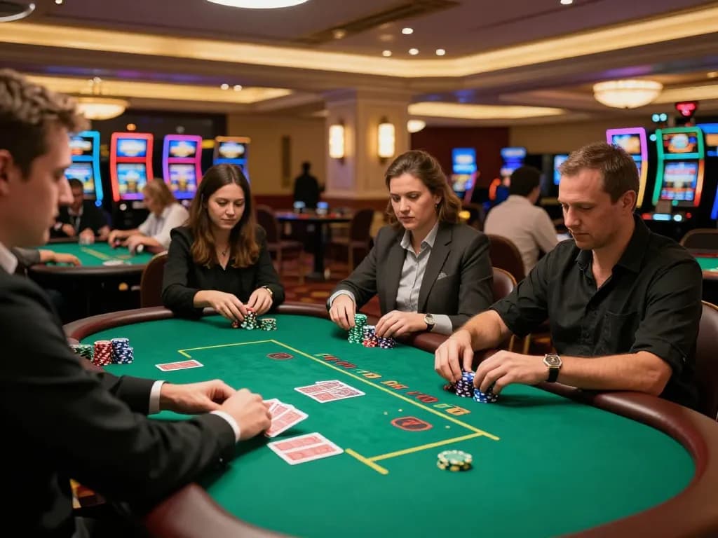 Engaging players at tables showcasing Link FB88 in a vibrant casino setting.