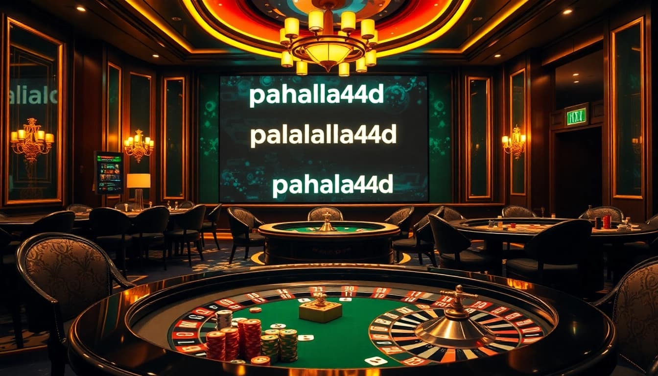 Players strategizing in a luxurious casino setting featuring pahala4d-themed poker chips and cards.