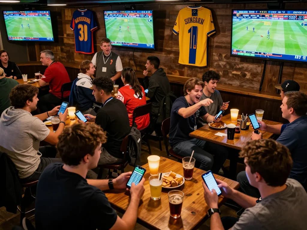 Fans engaging in sports betting at SC88, using mobile devices to place bets during an exciting game.