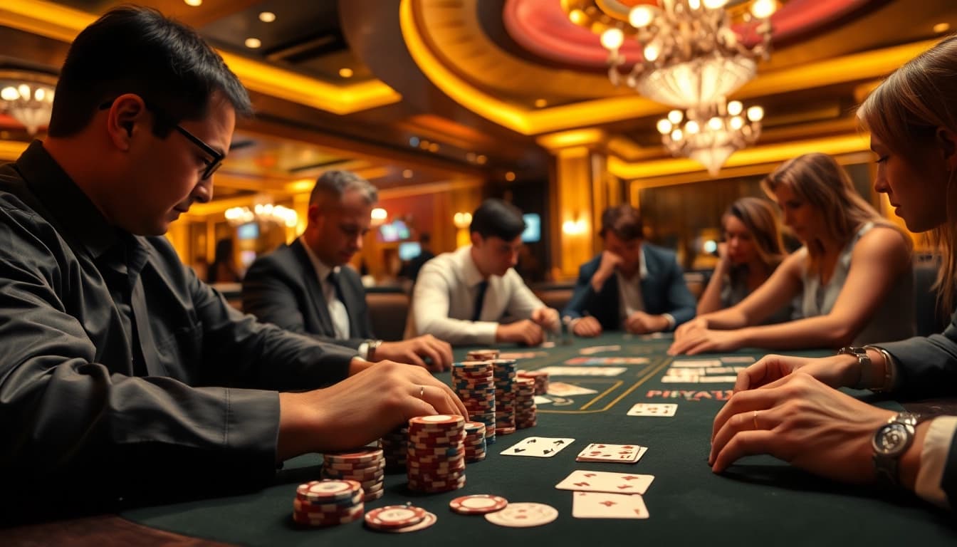 Engaging experience in online gambling Malaysia with poker players immersed in the game.