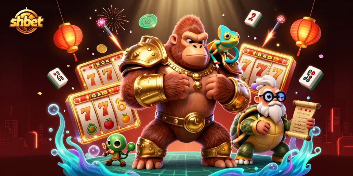 Experience thrilling slots at shbet with a vibrant scene of 3D characters and casino elements.