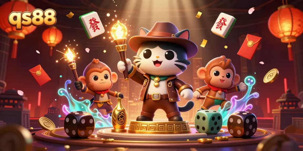 Engage in thrilling gameplay at qs88 with vibrant visuals of an archaeologist cat discovering casino treasures.