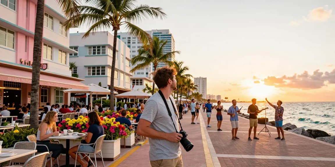 Pengunjung menikmati pemandangan kota Miami yang mempesona di https://miami4d.com/ saat matahari terbenam.