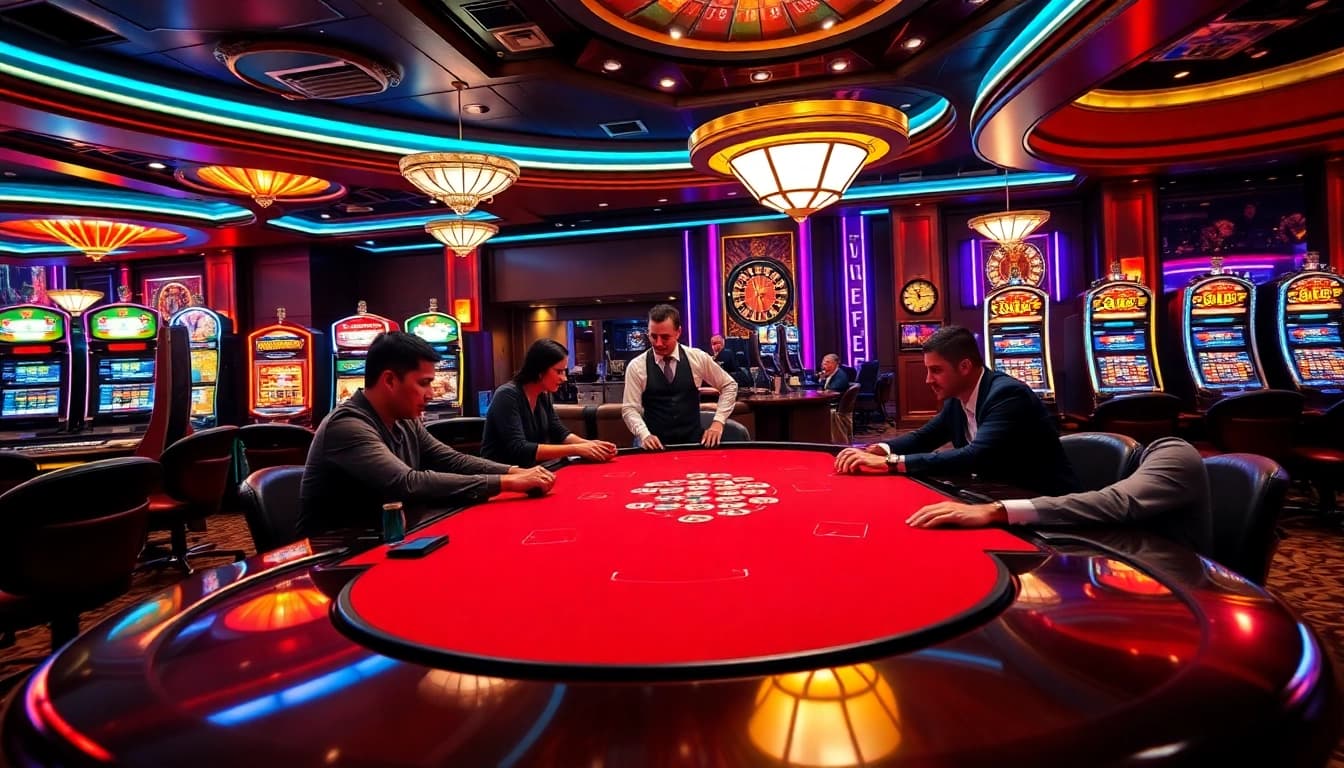 Experience the excitement of 8s bet at a luxurious casino with poker tables and vibrant slot machines.