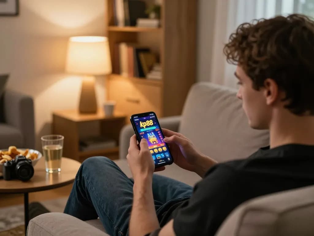Engaging in mobile gaming with the kp88 app in a cozy home setting
