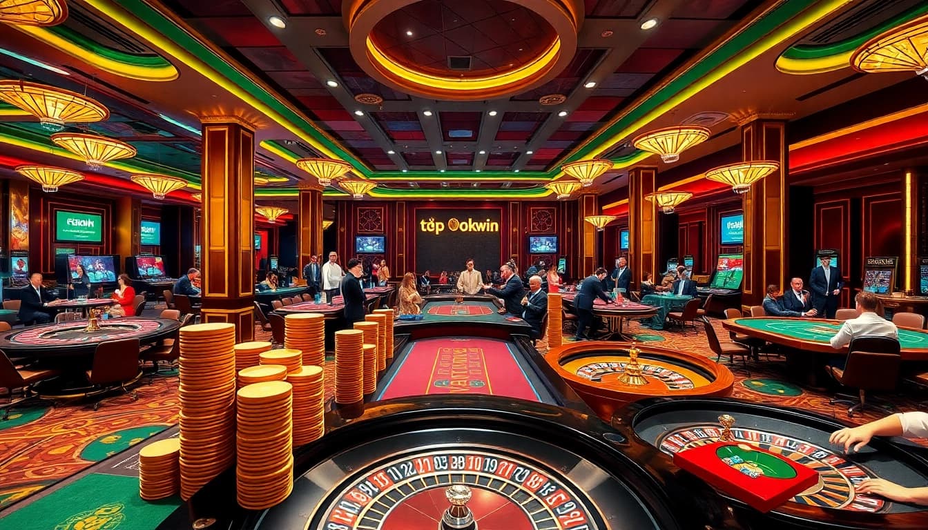 Experience the excitement of gambling at tập đoàn okwin's luxurious casino atmosphere filled with gaming action.