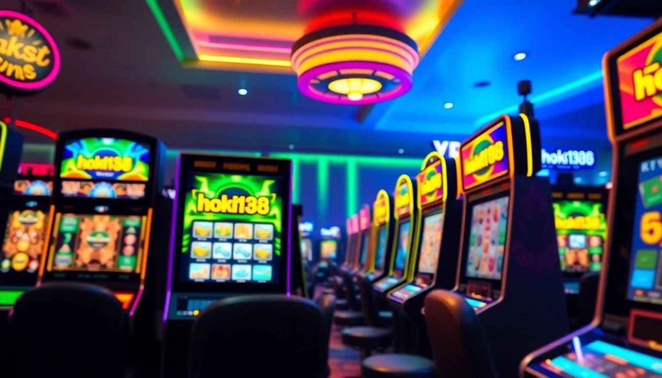 Exciting online gaming scene representing hoki138 with vibrant digital slots.