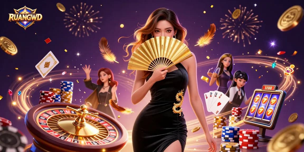 Experience thrilling gameplay with RUANGWD's enchanting casino scene, showcasing rich gaming elements.