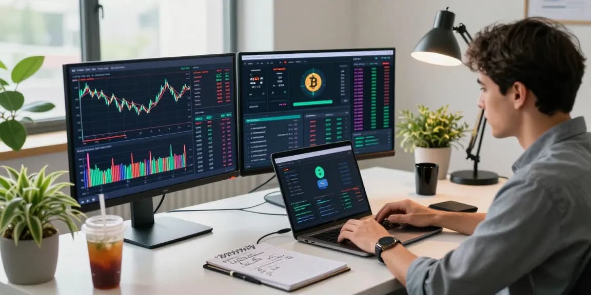 Cricbet cryptocurrency trading workspace with market charts and secure hardware wallet.