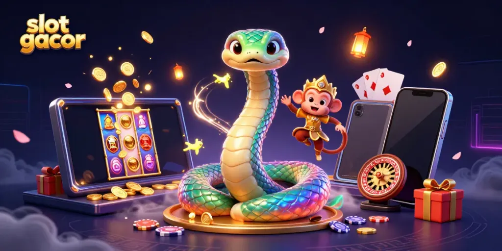 Engaging illustration showcasing vibrant slot gacor action with dynamic characters and colorful gaming elements.