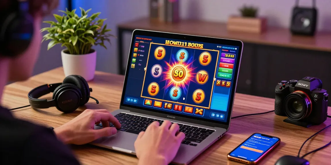 Engaging player enjoying bonus buy slots on laptop in cozy gaming setup