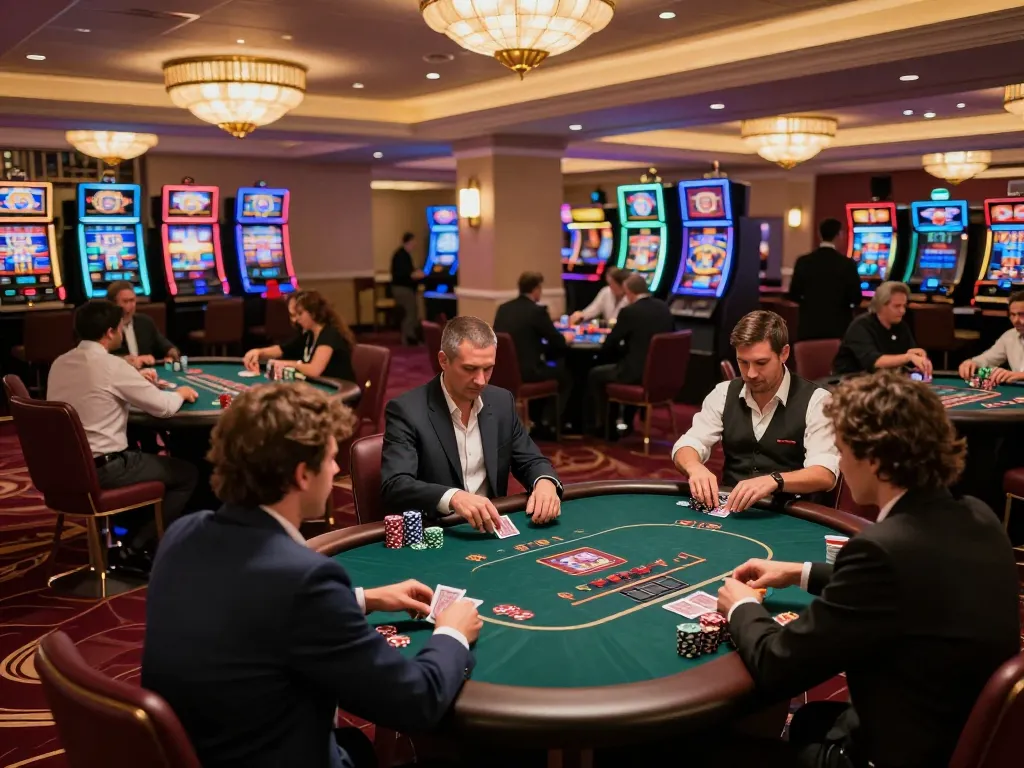 Engaged players enjoying poker action at an upscale casino, highlighting gameradar's focus on strategic gaming.