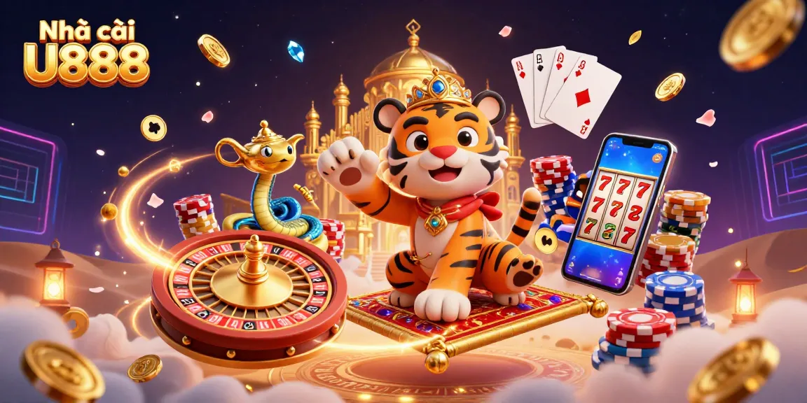 Immerse in the excitement at Nhà cái U888 with an Arabian Nights-themed casino adventure featuring a tiger sultan.