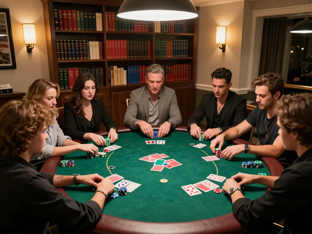 Friends enjoying an engaging poker game at home highlighting sg777's social gambling dynamics.