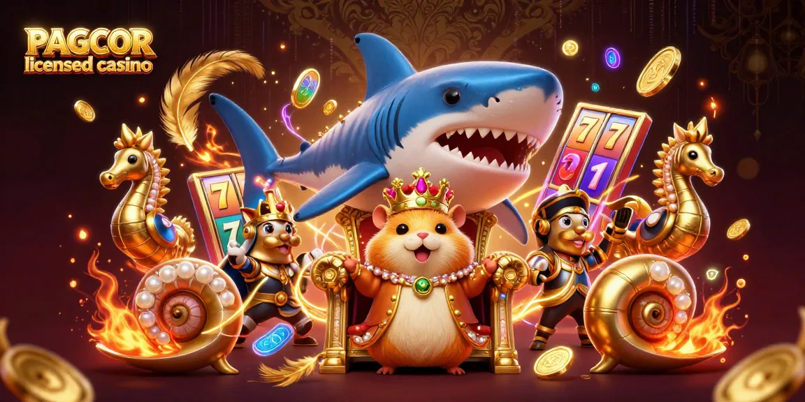 PAGCOR licensed casino scene with a golden hamster king and underwater elements, rich casino ambiance.