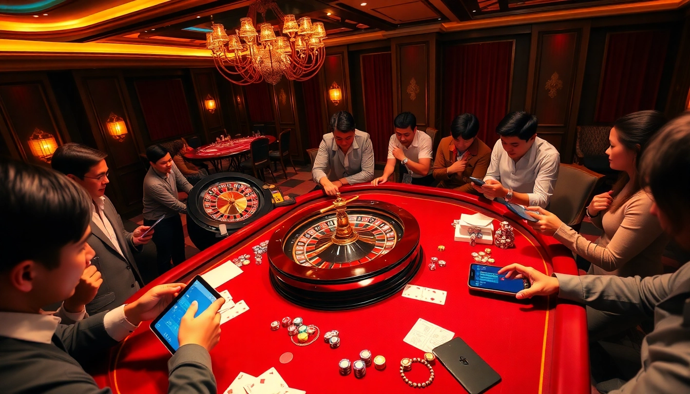 Players placing bets at a luxurious TR88 casino table filled with excitement and action.