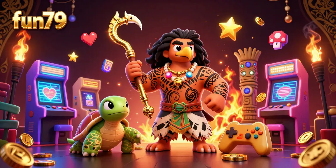 Experience exhilarating fun79 gaming excitement with vibrant 3D characters and dynamic casino elements.