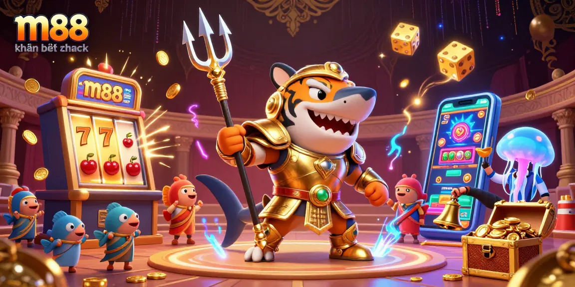 Tham gia vào trò chơi thú vị khi m88 không bị chặn cung cấp một cảnh casino dưới nước sống động đầy hành động.