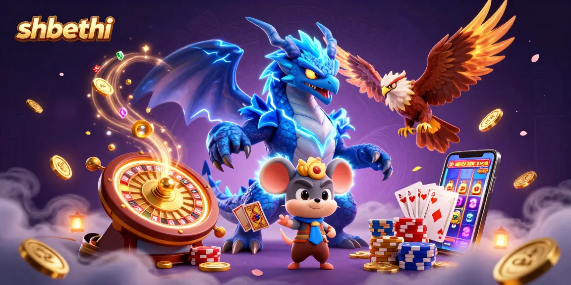 Experience thrilling gaming with shbethi's dynamic dragon, hawk, and thunder mouse amidst cascading coins.