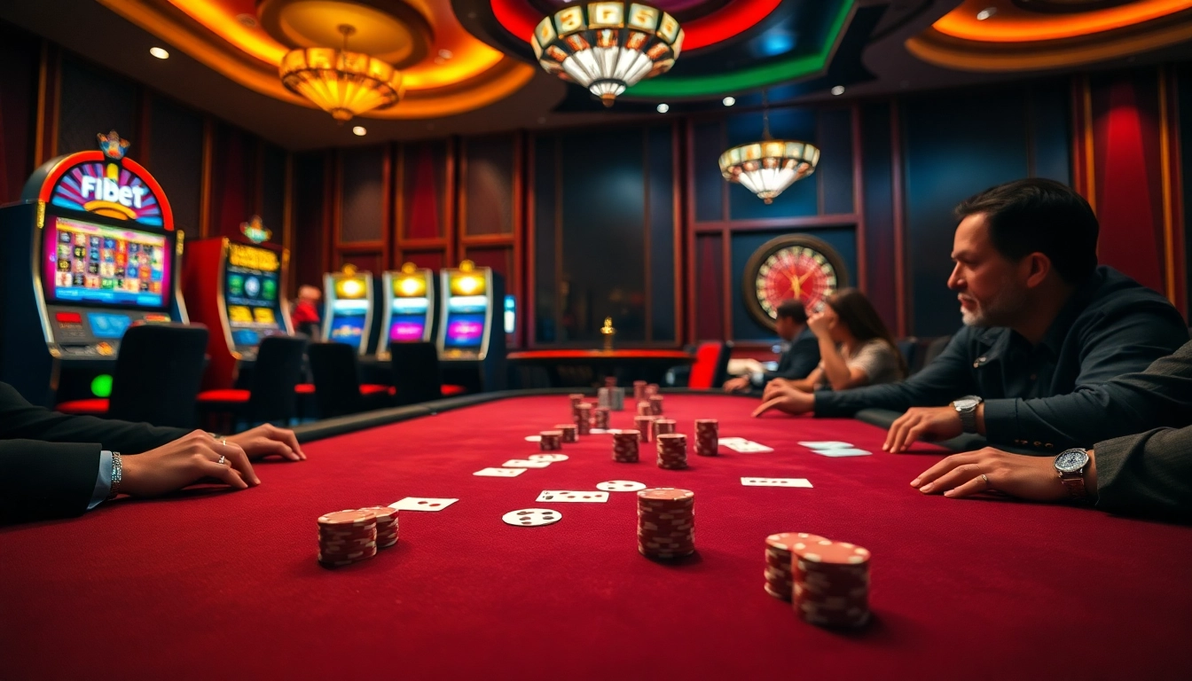 Exciting poker action at an F8bet casino table with vibrant cards and chips.