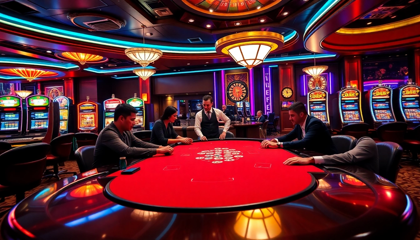 Experience the excitement of 8s bet at a luxurious casino with poker tables and vibrant slot machines.