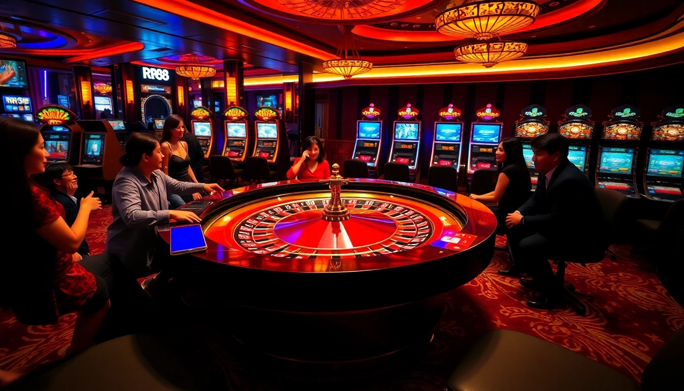 Experience the thrill of RR88 at an elegant casino table with immersive gambling visuals.
