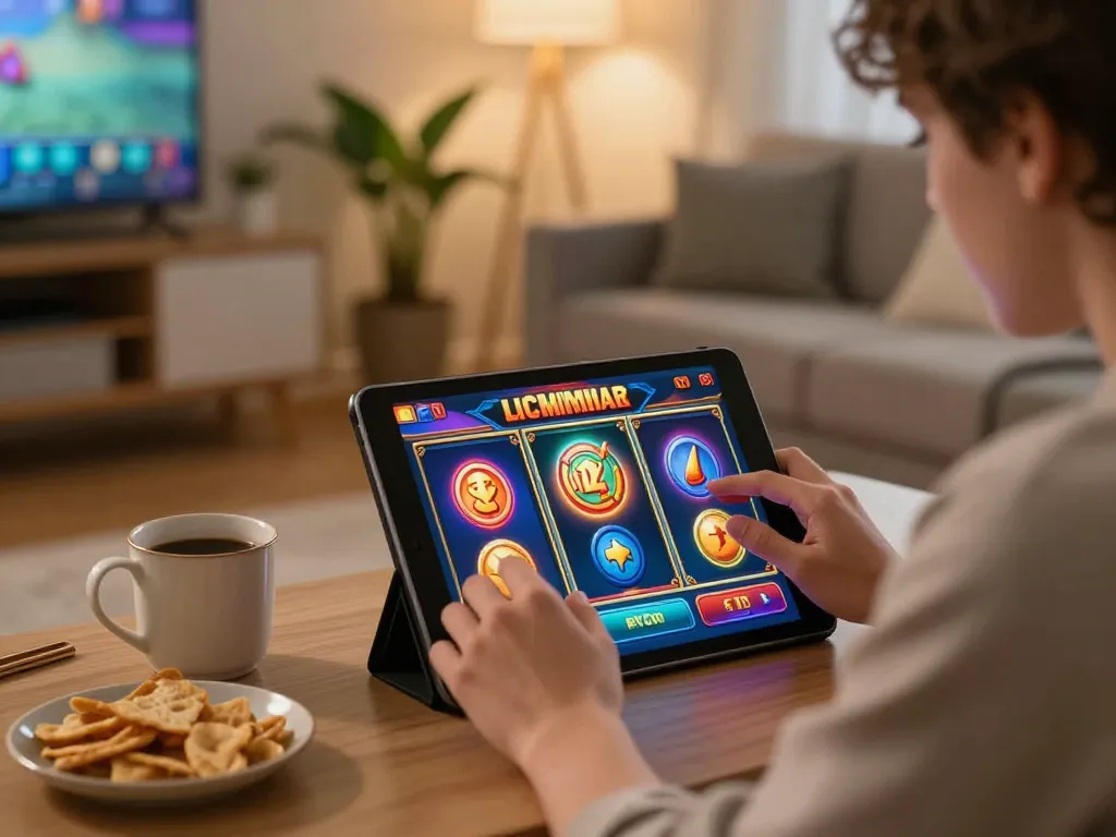 Engaging in online gaming at home on the Lc88 trang chủ platform, showcasing excitement and strategy.