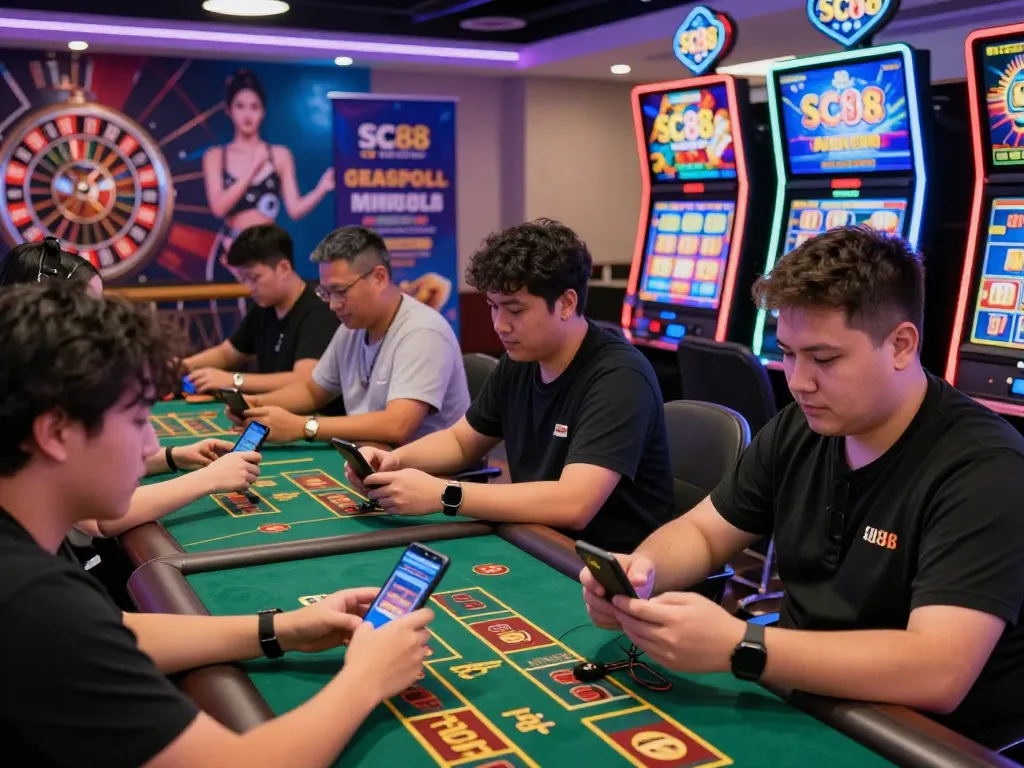 Exciting SC88 com gaming scene with players enjoying online casino games and vibrant atmosphere.