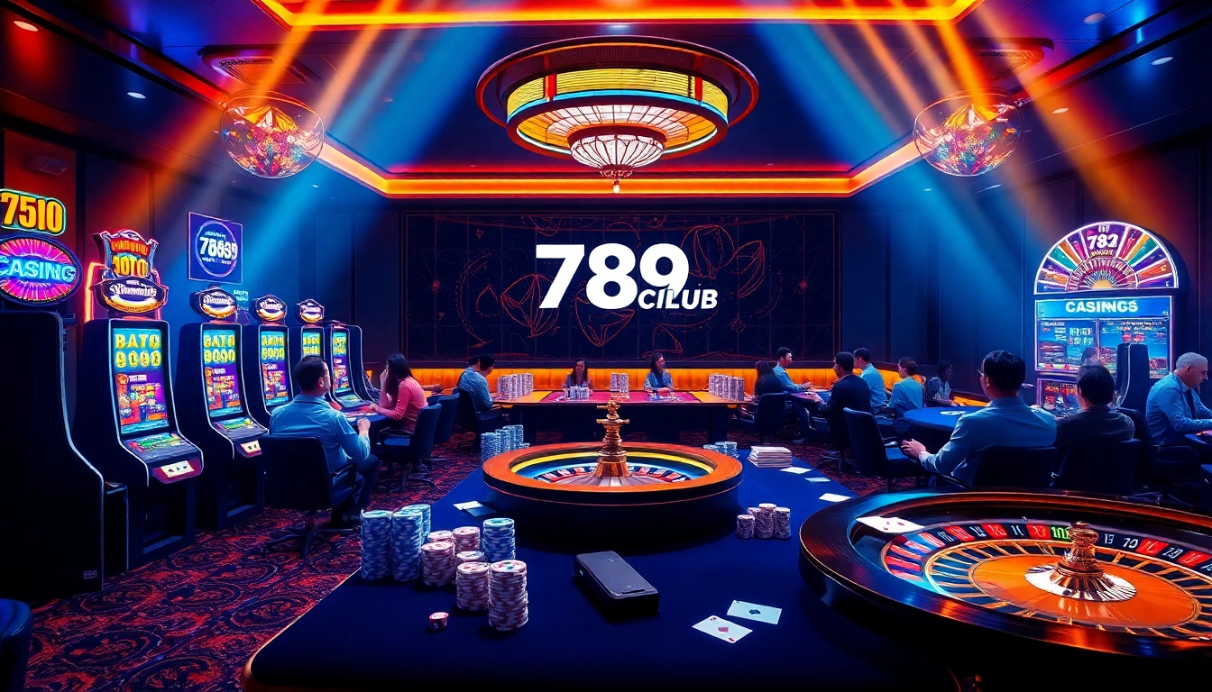 Players enjoying casino games at 789club, with colorful slot machines and a lively atmosphere.