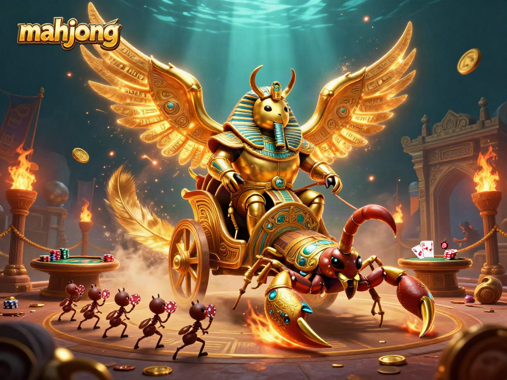 Engage with thrilling mahjong action as a colossal scarab beetle leads a poker-winning army.