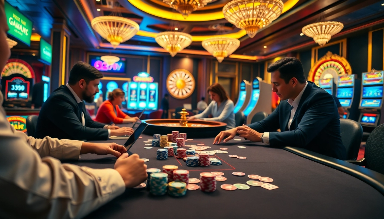 Experience the excitement of BJ388 with vibrant casino tables and thrilling gambling action.