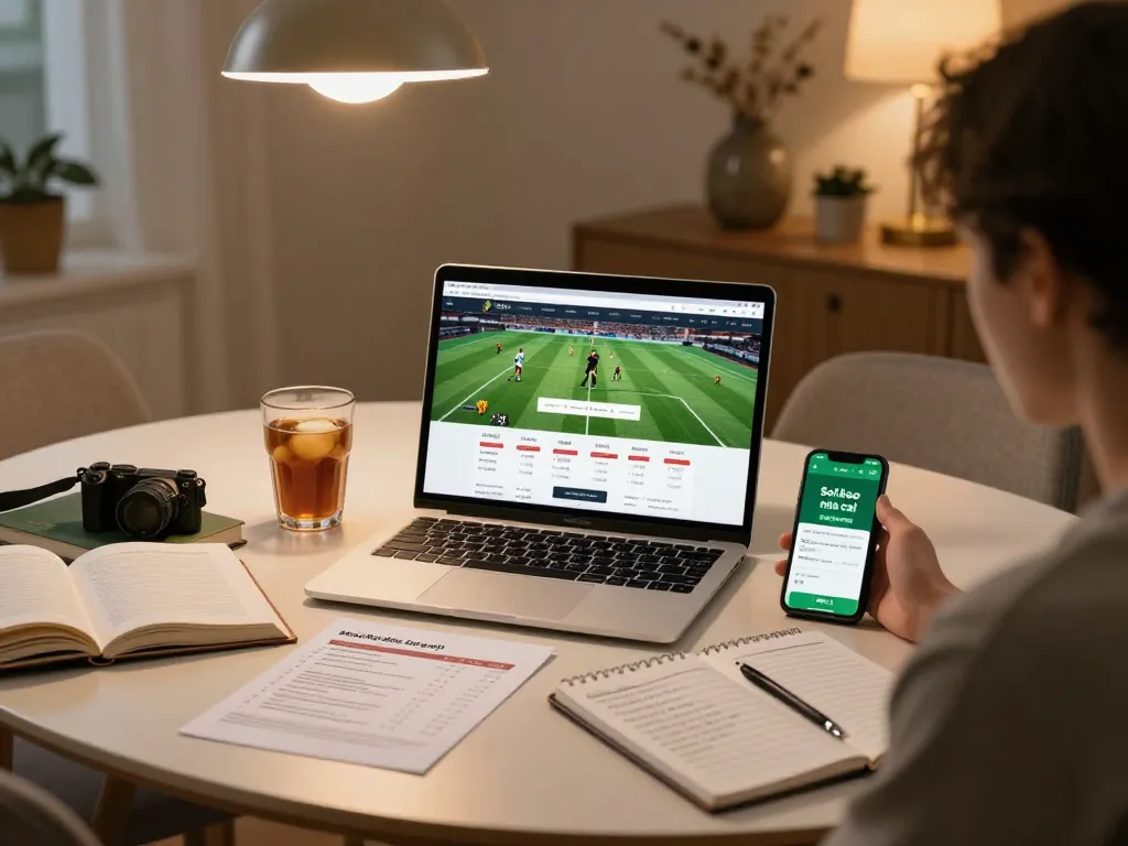 Soi keo nha cai strategies showcased in a cozy sports betting setup with laptop and smartphone.