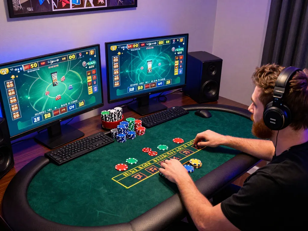 Sunwin player engaged in live dealer blackjack from home, showcasing immersive online gaming experience.