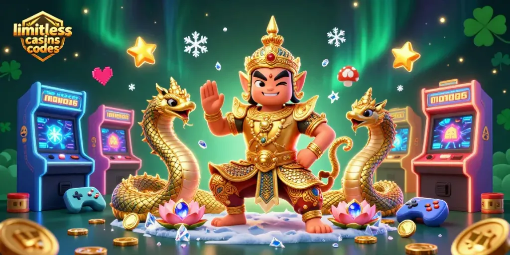 Engage with limitless casino bonus codes in this vibrant 3D illustration featuring gaming characters and elements!