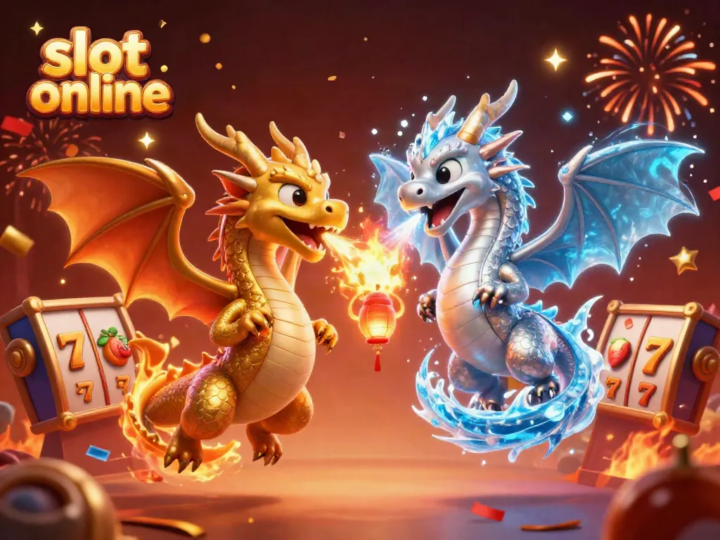 Engage with slot online action featuring vibrant 3D dragons and slot game elements.