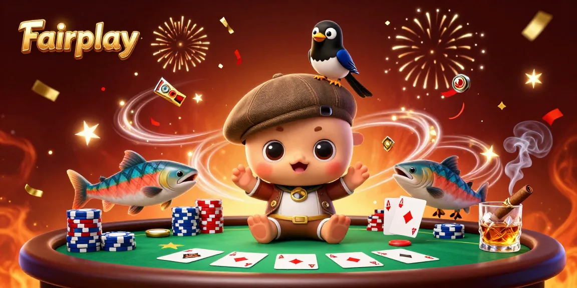 Experience Fairplay with fun gaming elements in a vibrant, colorful casino-themed illustration.