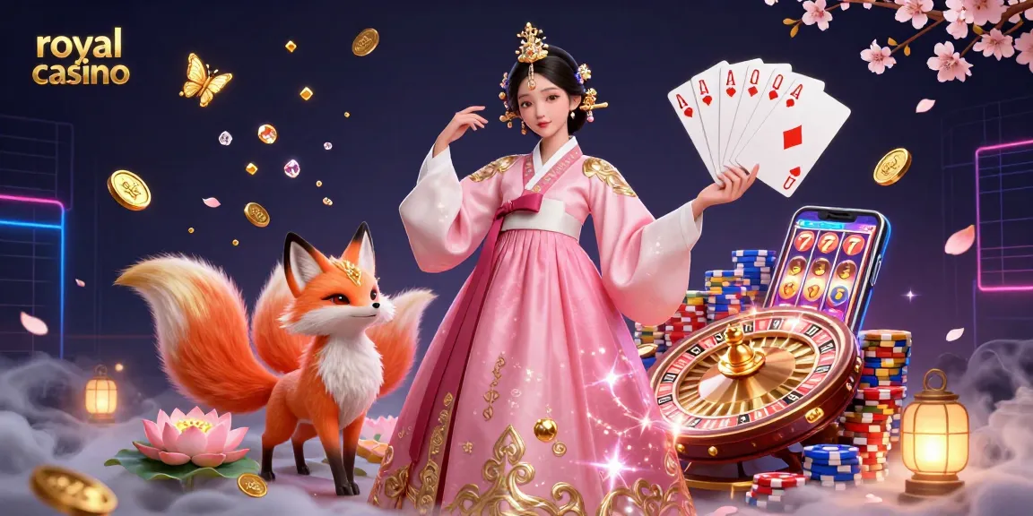 Experience the thrill of the royal casino with a vibrant scene of games, coins, and a lucky fox.