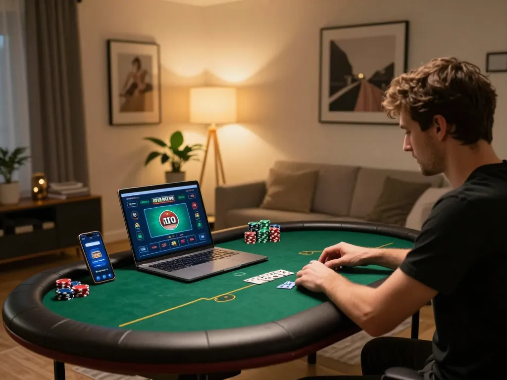 Experience dn88 online gaming with a laptop and smartphone in a cozy room setup