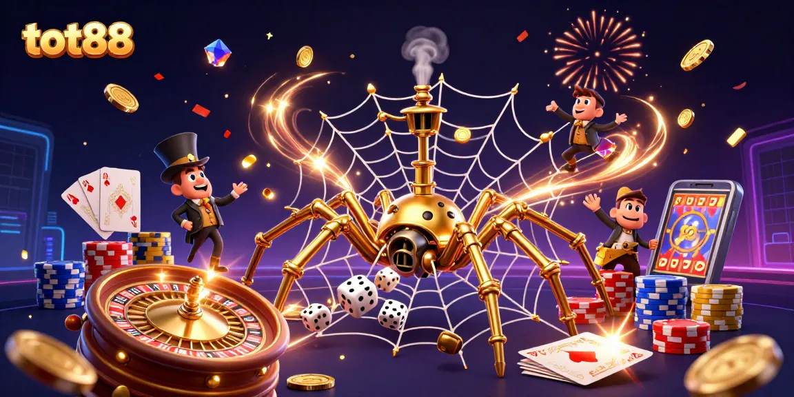 Play and win at tot88 with cascading coins, vibrant chips, and 3D steampunk illustrations.