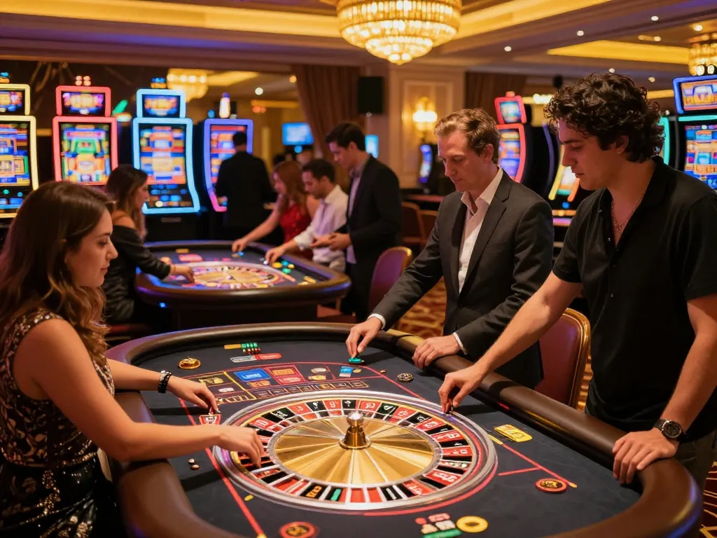 Players engaging with roulette games at KKWIN casino with vibrant atmosphere.