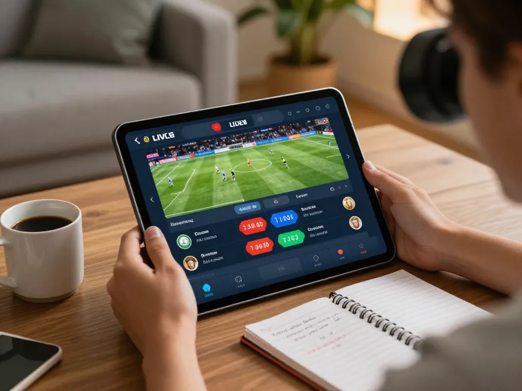 Excited user engaging in ca khia sports betting with real-time odds on a tablet