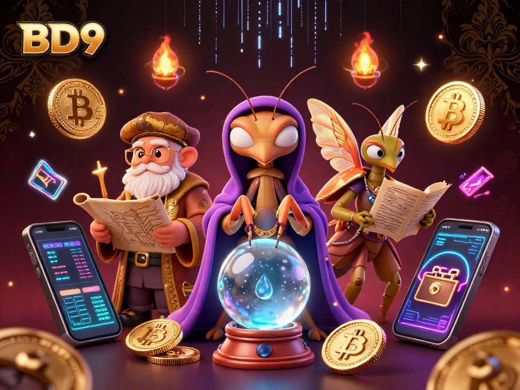 Engage with the vibrant BD9 casino experience featuring energetic characters and crypto elements.