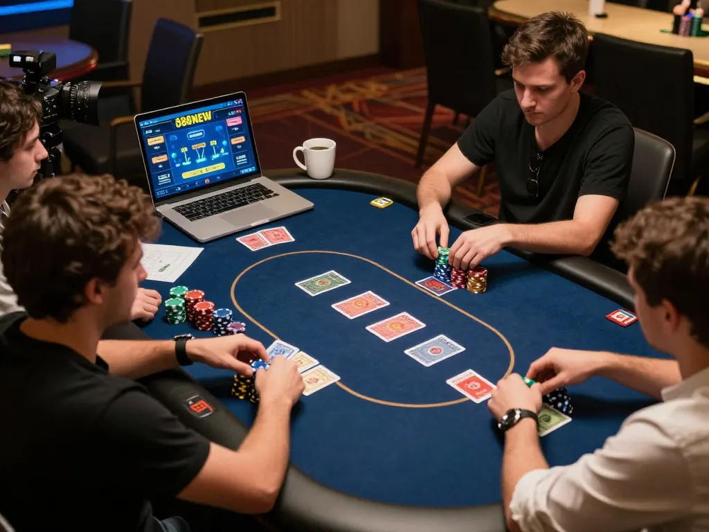 Players strategizing in a thrilling online poker game on 888NEW, showcasing dynamic gameplay and engagement.