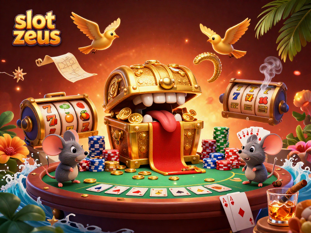 Experience the excitement of slot zeus with vibrant 3D characters and casino elements showcasing gameplay.