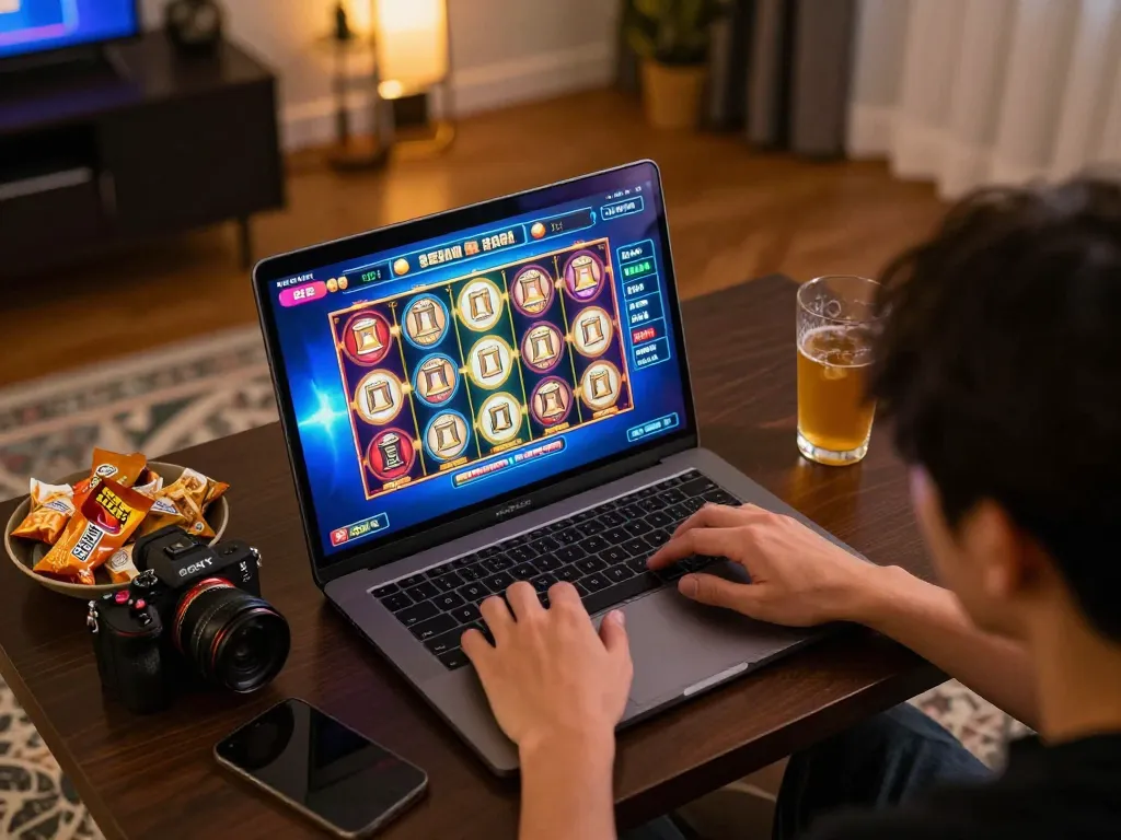 Experience online gaming excitement at https://f168.osaka/ with vibrant slot games in a cozy home setup.