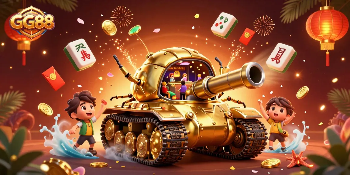 Experience the excitement of GG88 with a vibrant 3D casino scene featuring confetti and gold.