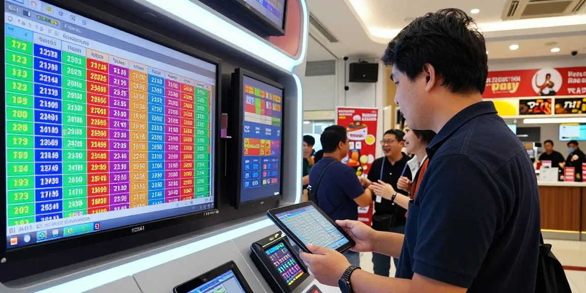 Pemain lottery menganalisis keluaran HK terbaru di stasiun lotere modern yang hidup dengan angka-angka digital.